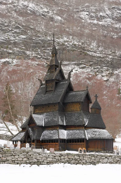 Borgund Noruega Famoso Marco Stavkirke Uma Antiga Igreja Madeira Tripla — Fotografia de Stock