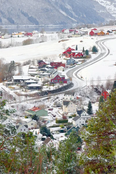 Zimowy Ostry Krajobraz Nordfjord Norwegii Europa — Zdjęcie stockowe