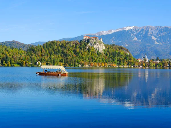 Turistisk Höst Syn Sjön Bled Slovenien Europa — Stockfoto