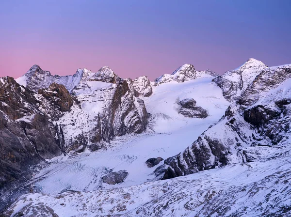 Luz Hora Azul Sobre Los Alpes Ortler Tirol Del Sur — Foto de Stock