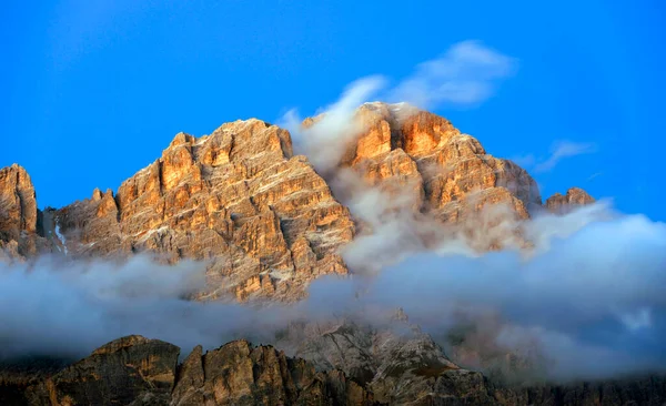 Západ Slunce Alpská Krajina Cristallo Mountain 3221M Dolomity Itálie Evropa — Stock fotografie