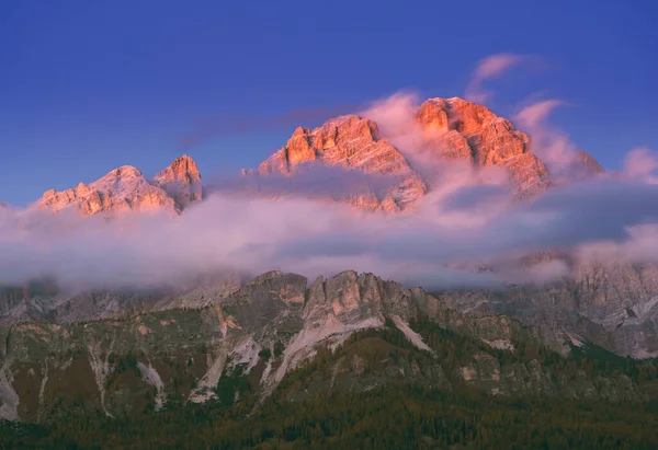 Zachód Słońca Alpejski Krajobraz Cristallo Mountain 3221M Dolomity Włochy Europa — Zdjęcie stockowe