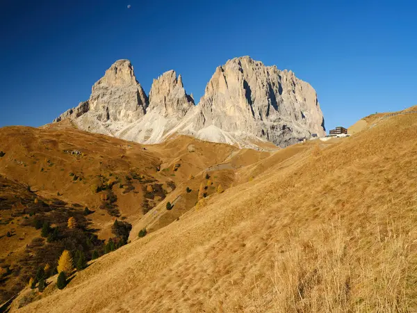 stock image View of Sassolungo and Sassopiatto mountains of the Langkofel Group in Seiser Alm, Dolomites, Italy, Europe