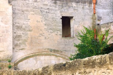 Matera 'nın ünlü Sassi' sinin mimari detayları, İtalya, Avrupa 'daki Unesco Dünya Mirası Bölgesi