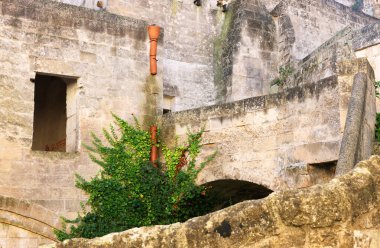 Matera 'nın ünlü Sassi' sinin mimari detayları, İtalya, Avrupa 'daki Unesco Dünya Mirası Bölgesi