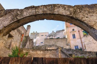 Matera 'nın ünlü Sassi' sinin mimari detayları, İtalya, Avrupa 'daki Unesco Dünya Mirası Bölgesi