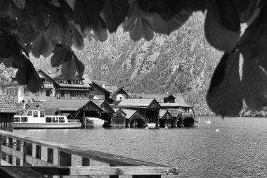 Yukarı Avusturya 'daki Hallstatt kasabasının mimari detayları. Hallstatt, Avusturya 'da Salzkammergut bölgesinde bir köydür..