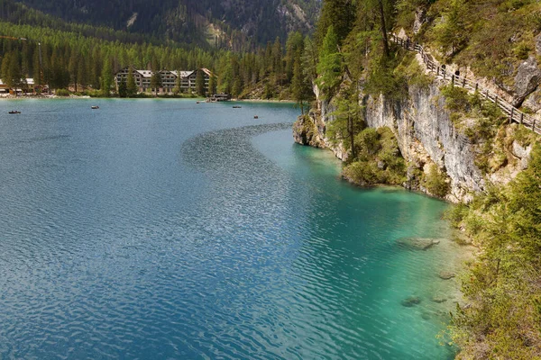Letni Widok Jezioro Braies Dolomitach Sudtirol Włochy Jezioro Braies Jest — Zdjęcie stockowe