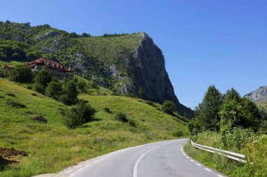 Doğu Trascau Dağları, Alba İlçesi, Romanya ve Avrupa 'da yer alan bir jeo-morfolojik ve botanik doğa rezervi olan Valisoarei Gorges yaz manzarası