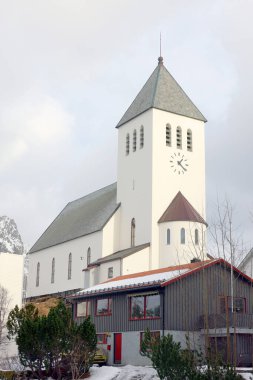 Kış aylarında Svolvaer tatil görünümü, Lofoten Takımadaları, Norveç, Avrupa