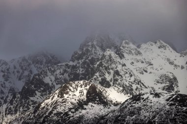 Lofoten Takımadaları 'nda kış manzarası, Norveç, Avrupa