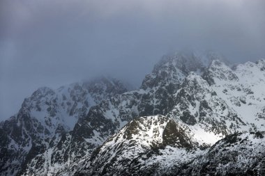 Lofoten Takımadaları 'nda kış manzarası, Norveç, Avrupa