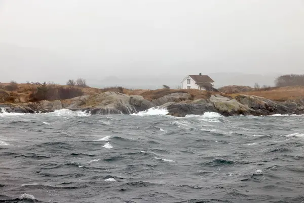 Paysage Idyllique Avec Côte Atlantique Norvège Paysage Hivernal Dramatique Des — Photo