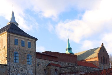 Oslo, Norveç, Avrupa 'daki Akershus Kalesi' nin mimari detayları