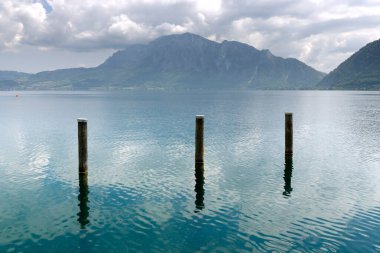 Avusturya, Avrupa 'da Unterach am Attersee' nin manzaralı yaz manzarası