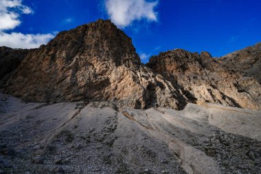 Rosengarten Catinaccio Massif, Dolomitler. Dolomitler, Antermoia, Alto Adige, Güney Tyrol, İtalya ve Avrupa 'nın muhteşem manzarası