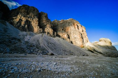 Rosengarten Catinaccio Massif, Dolomitler. Dolomitler, Antermoia, Alto Adige, Güney Tyrol, İtalya ve Avrupa 'nın muhteşem manzarası
