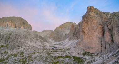 Alpine landscape from Rosengarten Catinaccio massif, Dolomites, Italy. Spectacular view in the Dolomites mountains, Alto Adige, South Tyrol, Italy, Europe clipart