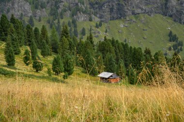 Rosengarten Catinaccio Massif, Dolomites, İtalya 'dan Alp manzarası. Dolomitlerin dağlarındaki muhteşem manzara, Alto Adige, Güney Tyrol, İtalya, Avrupa