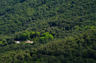 Monte Capanne (1019 metre) İtalya 'nın Elba Adası' ndaki Poggio köyünden görüldü, Avrupa