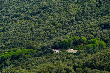Monte Capanne (1019 metre) İtalya 'nın Elba Adası' ndaki Poggio köyünden görüldü, Avrupa