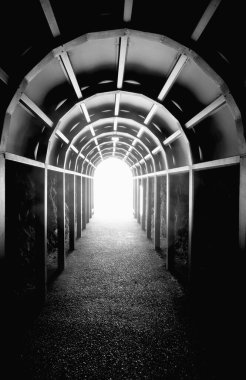 Tünelin sonundaki ışık. Umudu, inancı, dayanıklılığı, azmi, depresyonu, başarıyı, projeleri, kaderi simgeleyen görüntüyü kavra.