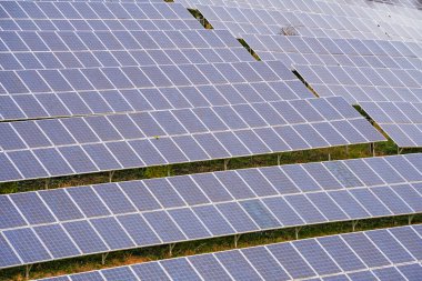 Sonbahar mevsiminde, kırsal kesimdeki tepedeki güneş panelleri