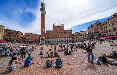 Siena, Piazza del Campo, Toskana, İtalya 'daki mimari detaylar