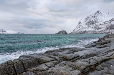 Lofoten Takımadaları 'nda haukland Plajı, Norveç, Avrupa