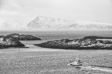 Lofoten Takımadaları 'nda kış sert peyzaj, Norveç, Avrupa