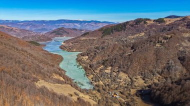 Nature pollution and water contamination of the copper mine exploitation in Geamana, near Rosia Montana, Romania, Europe, Drone aerial image of a polluted mining exploitation.