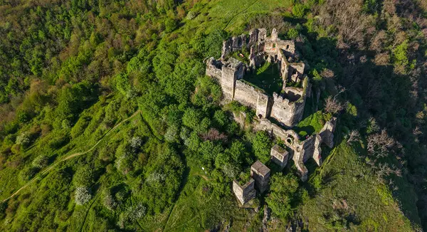 Soimos Kalesi 'nin insansız hava aracı manzarası 1278' de, Arad ilçesi, Romanya ve Avrupa 'da inşa edildi.