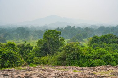 Habarana, Sri Lanka, Asya 'daki Hurulu Eco Park' ın manzaralı yağmurlu manzarası
