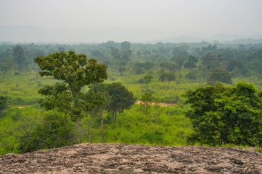 Habarana, Sri Lanka, Asya 'daki Hurulu Eco Park' ın manzaralı yağmurlu manzarası
