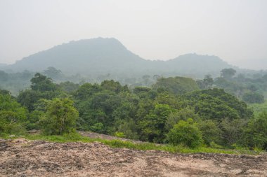 Habarana, Sri Lanka, Asya 'daki Hurulu Eco Park' ın manzaralı yağmurlu manzarası