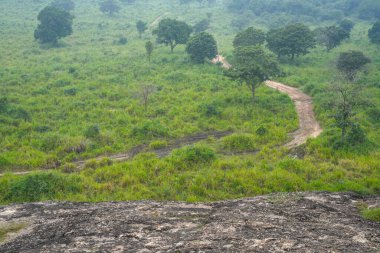 Habarana, Sri Lanka, Asya 'daki Hurulu Eco Park' ın manzaralı yağmurlu manzarası