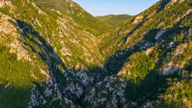Aerial drone photography of Tasnei Gorges in Mehedinti Mountains, Romania, Europe