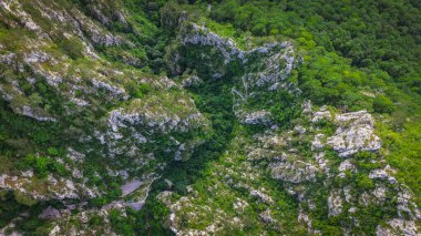 Aerial drone photography of Tasnei Gorges in Mehedinti Mountains, Romania, Europe