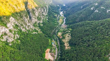 Aerial drone photography of Tasnei Gorges in Mehedinti Mountains, Romania, Europe