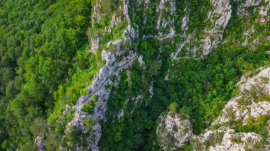 Aerial drone photography of Tasnei Gorges in Mehedinti Mountains, Romania, Europe
