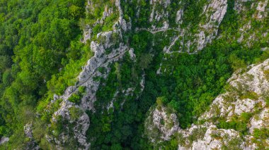 Aerial drone photography of Tasnei Gorges in Mehedinti Mountains, Romania, Europe