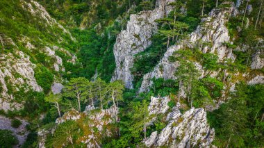 Aerial drone photography of Tasnei Gorges in Mehedinti Mountains, Romania, Europe