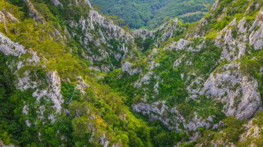Aerial drone photography of Tasnei Gorges in Mehedinti Mountains, Romania, Europe