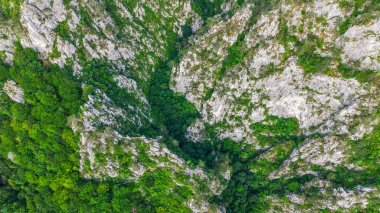 Aerial drone photography of Tasnei Gorges in Mehedinti Mountains, Romania, Europe