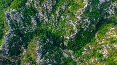 Aerial drone photography of Tasnei Gorges in Mehedinti Mountains, Romania, Europe