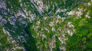 Aerial drone photography of Tasnei Gorges in Mehedinti Mountains, Romania, Europe