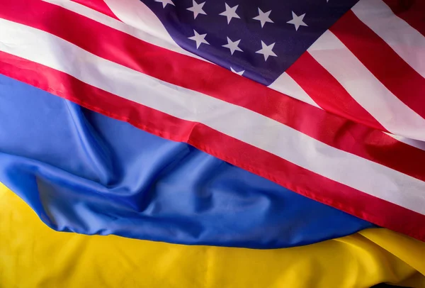 Spojené Státy Americké Ukrajinské Vlajky Společně Jednom Snímku Ukrajina Americké — Stock fotografie