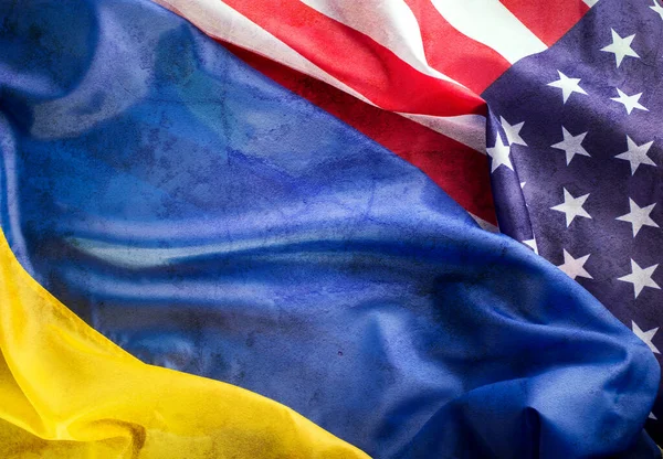 Spojené Státy Americké Ukrajinské Vlajky Společně Jednom Snímku Grunge Texure — Stock fotografie