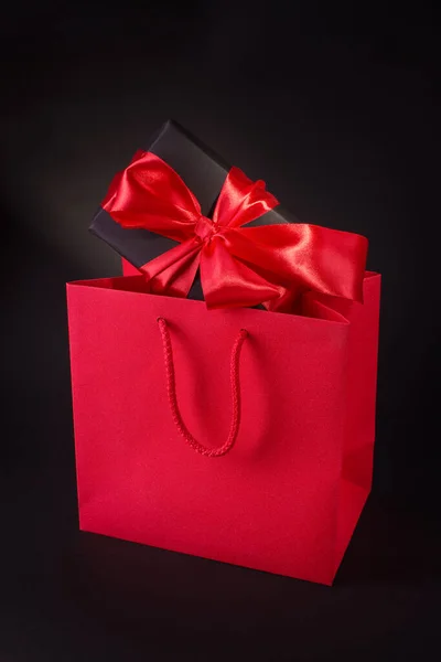 Happy Valentine Day Black Friday Shopping Concept Black Gift Box — Stock Photo, Image