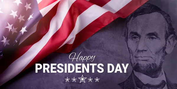 Happy Presidents Day Concept National Flag Portrait Abraham Lincoln Cut — Stock Photo, Image